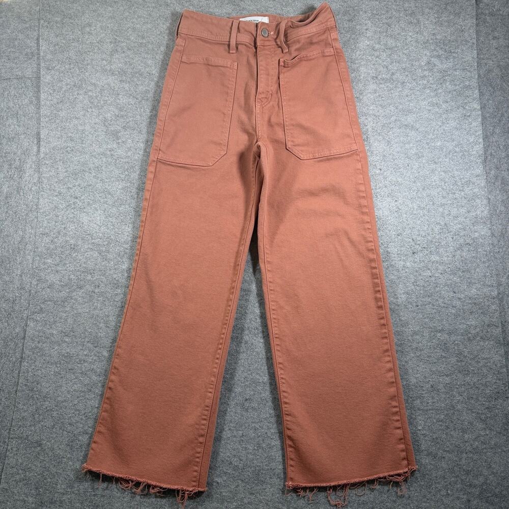 Just Black Denim Pants Womens 25 Rust Wide Leg High Rise Frayed Hem Made In USA